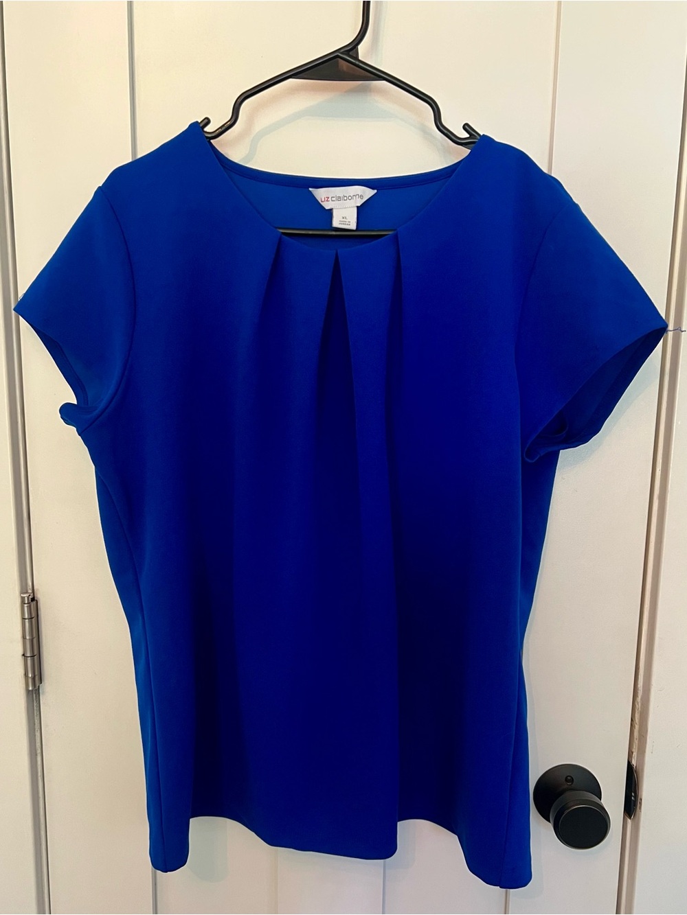 Liz Claiborne Cobalt Blue Pleat-Front Short Sleeve Blouse